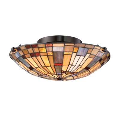 Hearthstone Arts and Crafts Flush Ceiling Light Bronze and Art Glass