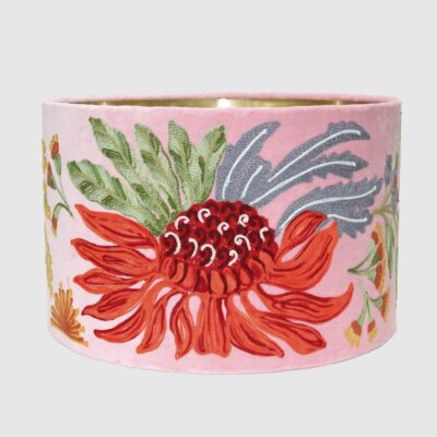 Heathcote Embroidered Velvet Drum Lamp Shade Pink