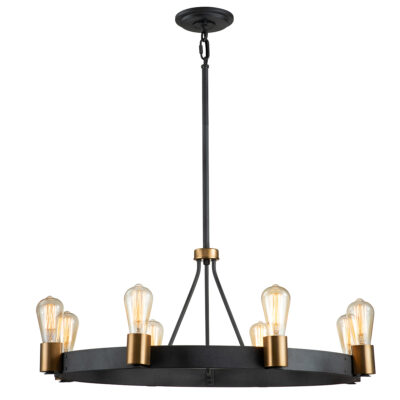 Heritage Foundry Industrial Wagon Wheel Pendant Chandelier Aged Zinc & Brass