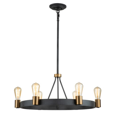 Heritage Foundry Industrial Wagon Wheel Pendant Chandelier Aged Zinc & Brass