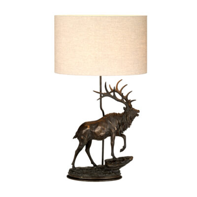 Highland Croft Country Stag Table Lamp Bronze Patina