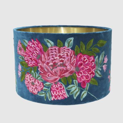 Highlands Hamptons Embroidered Floral Velvet Drum Shade Teal