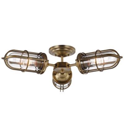 Ironbridge Reclaimed Vintage Caged Ceiling Semi-Flush Dark Antique Brass