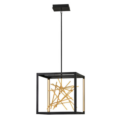 Ironmere Artistic Square Cage Pendant Black & Gilded Gold