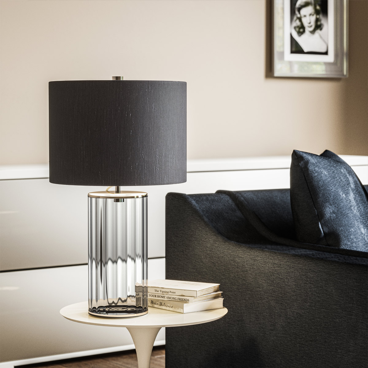 Kelbrook Row Fluted Glass Table Lamp Smoke Polished Nickel — in situ view