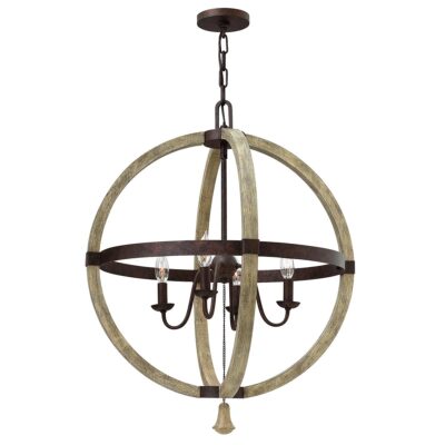 Kentmere Country Orb Chandelier in Wood and Iron Rust
