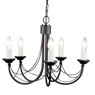 Kentridge Hall Gothic Black Wrought Iron 5 Light Chandelier