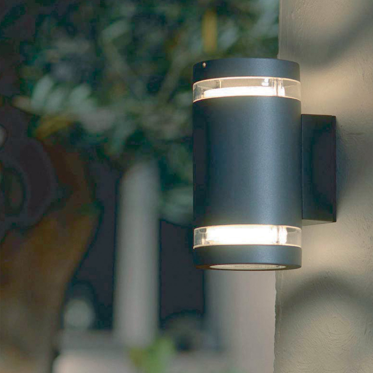 Kettering Cylindrical Outdoor Wall Light Graphite Kettering Cylindrical Outdoor Wall Light Graphite — in situ view