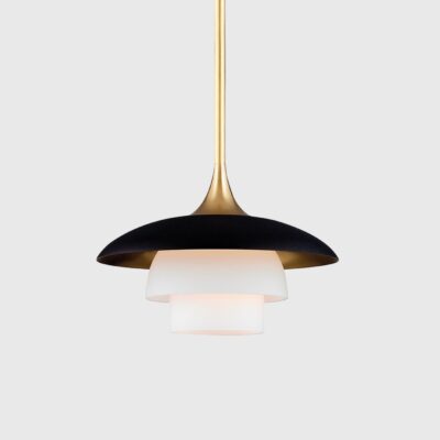 Kettleford Contemporary Layered Pendant Light in Black and Aged Brass