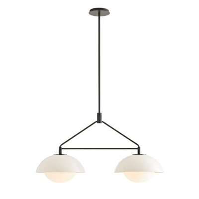 Kilnstone Hamptons Double Dome Linear Chandelier Ivory Crackle & Blackened Steel