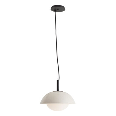 Kilnstone Retro Ceramic Dome Pendant Ivory Crackle & Blackened Steel