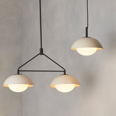 Kilnstone Retro Ceramic Dome Pendant Ivory Crackle & Blackened Steel — in situ view