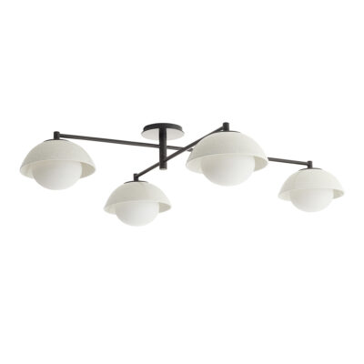 Kilnstone Retro Modern Ceiling Flush Ivory Crackle And Blackened Steel