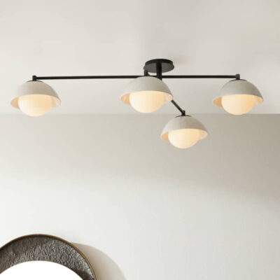 Kilnstone Retro Modern Ceiling Flush Ivory Crackle And Blackened Steel — in situ view