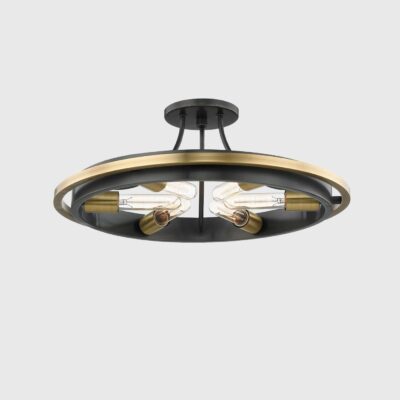 Kingsley Hall Contemporary Wheel Ceiling Light Black And Brass