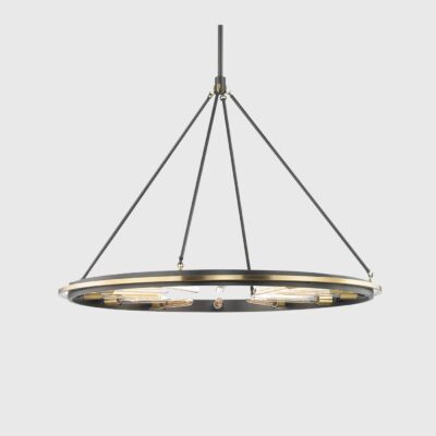 Kingsley Hall Industrial Wagon Wheel Pendant Light Aged Old Bronze