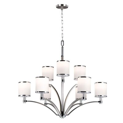 Kingsmarch Uplight Hamptons Style 9 Light Chandelier Satin Nickel with Chrome