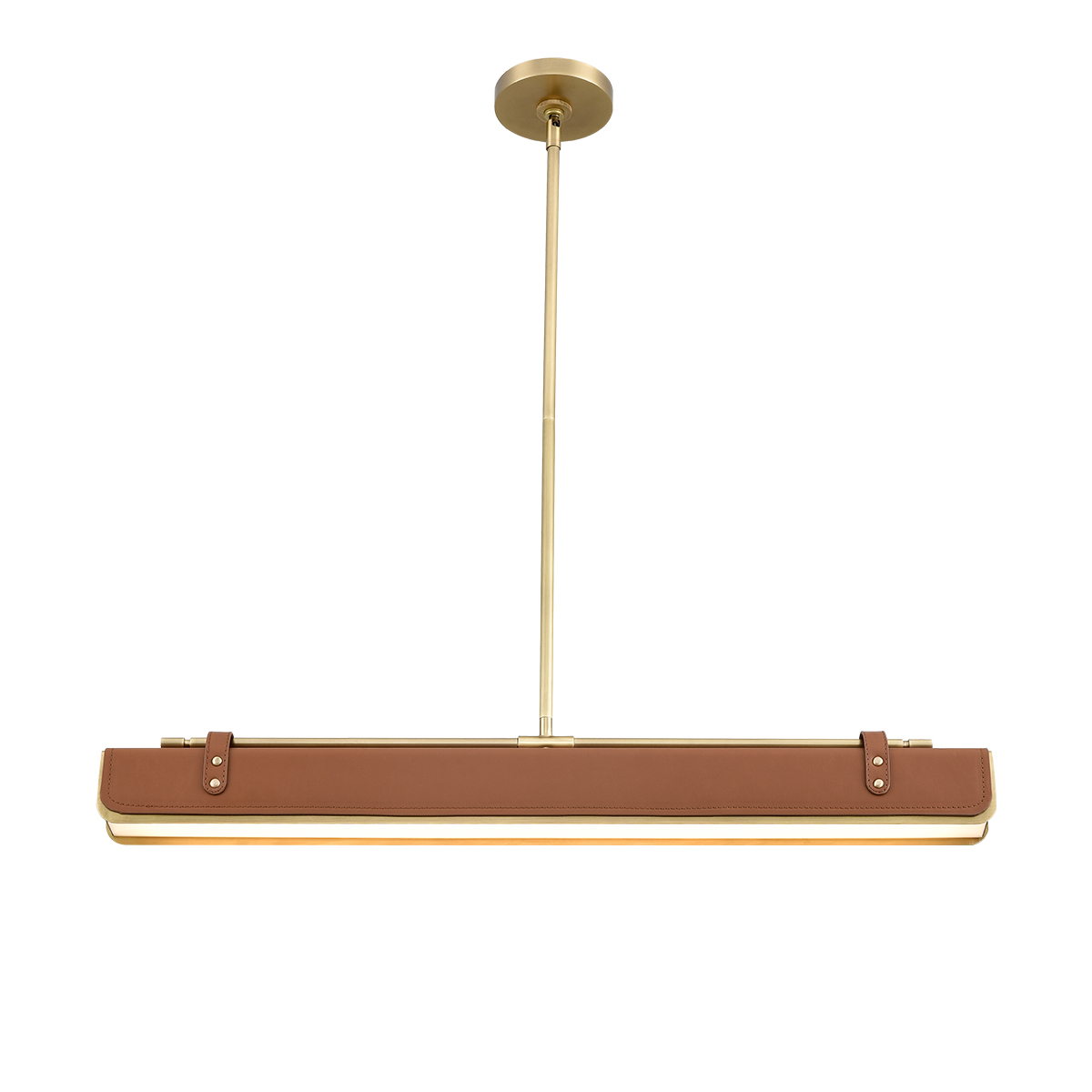 Kirrawee Gate Hamptons Linear Pendant Vintage Brass and Cognac Leather