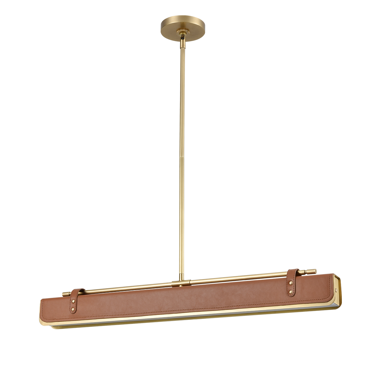 Kirrawee Gate Hamptons Linear Pendant Vintage Brass and Cognac Leather