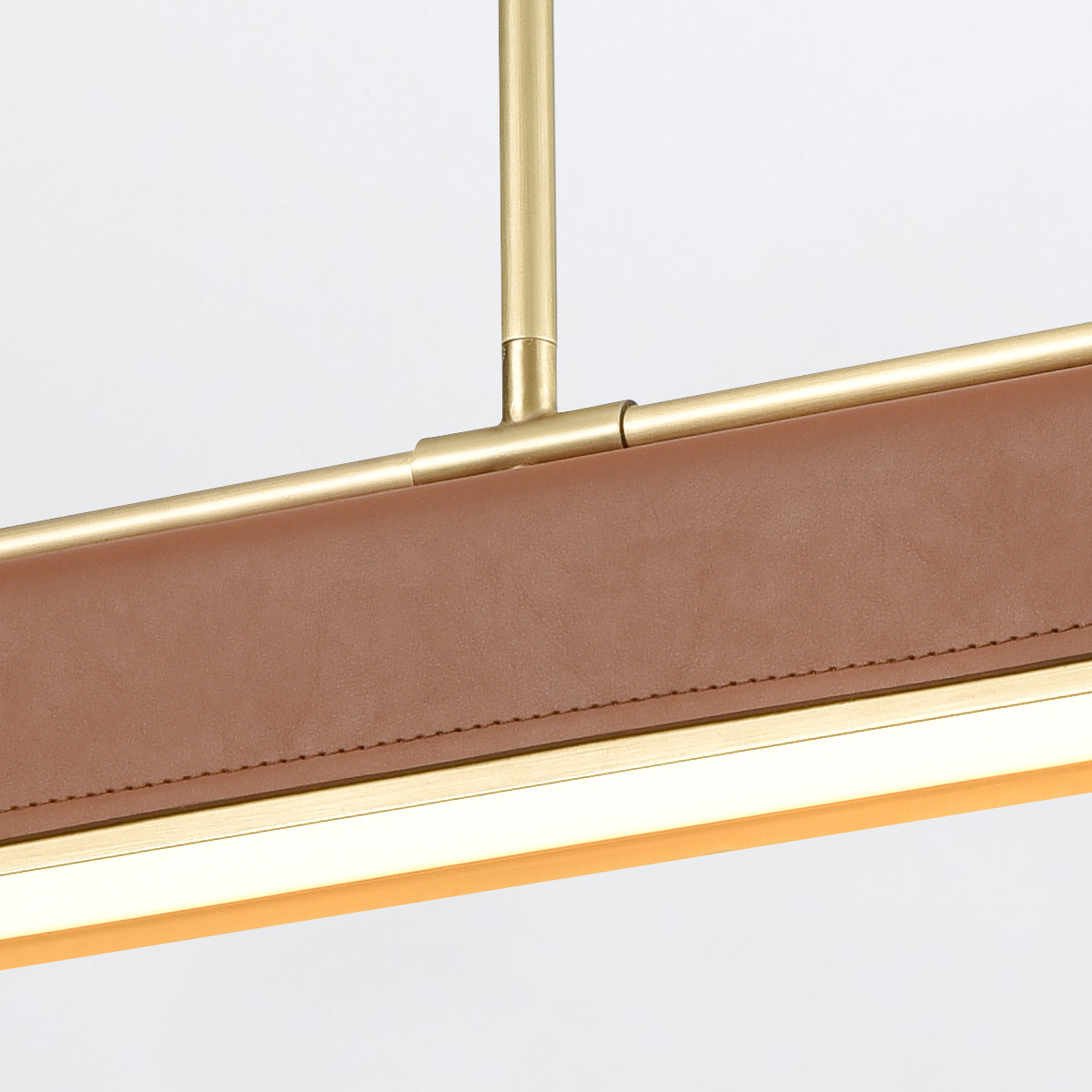 Kirrawee Gate Hamptons Linear Pendant Vintage Brass and Cognac Leather — detail view