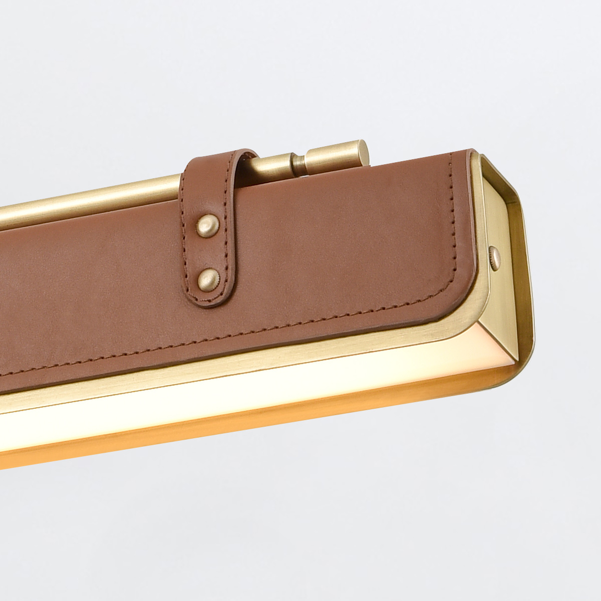 Kirrawee Gate Hamptons Linear Pendant Vintage Brass and Cognac Leather — detail view