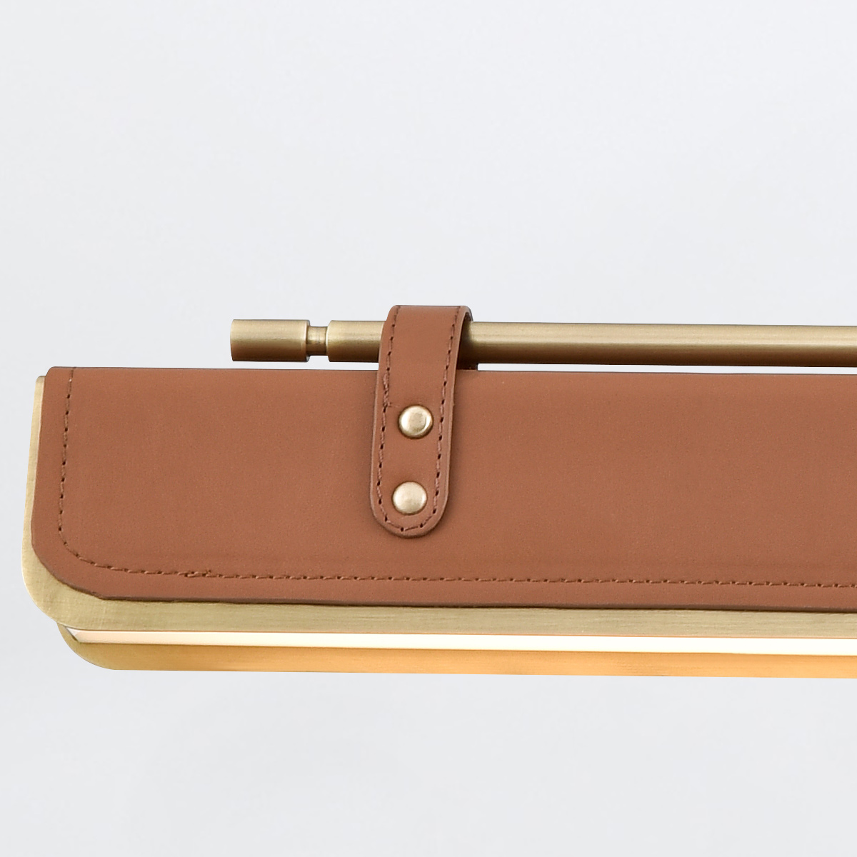 Kirrawee Gate Hamptons Linear Pendant Vintage Brass and Cognac Leather — detail view