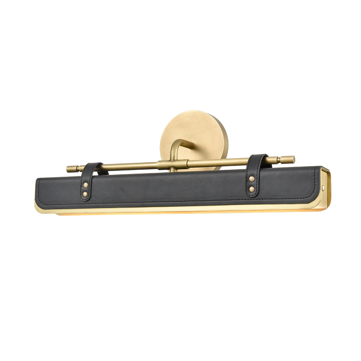 Kirrawee Gate Retro Modern Wall Light in Vintage Brass and Tuxedo Leather