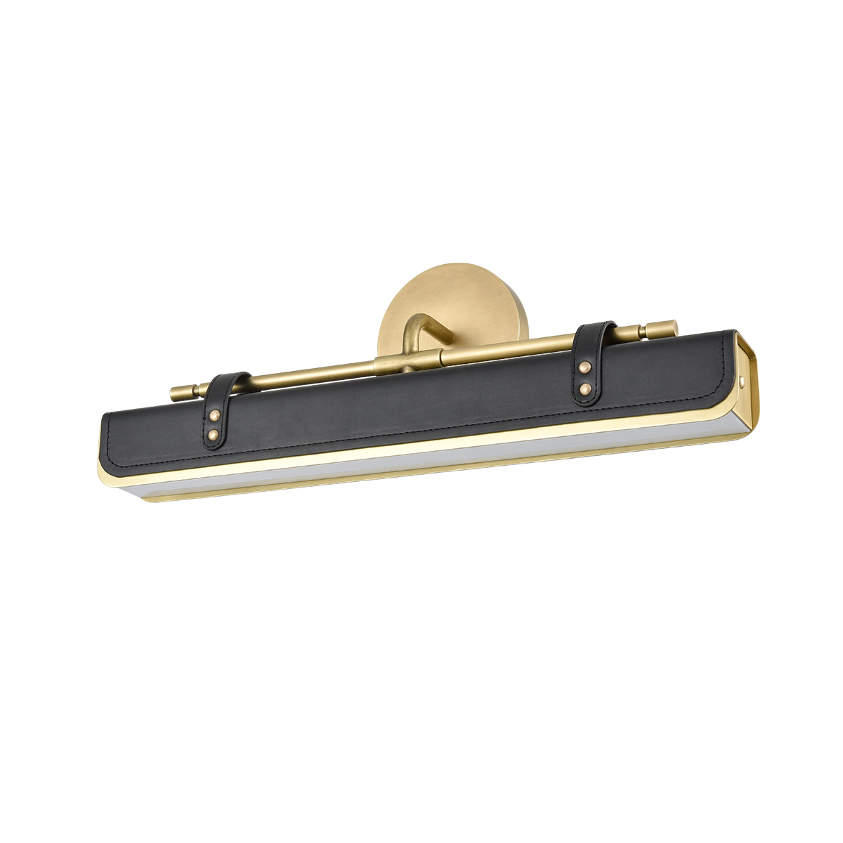 Kirrawee Gate Retro Modern Wall Light in Vintage Brass and Tuxedo Leather
