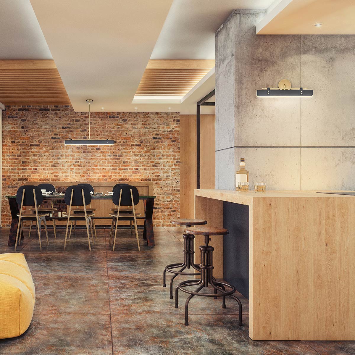 Kirrawee Gate Retro Modern Wall Light in Vintage Brass and Tuxedo Leather — in situ view
