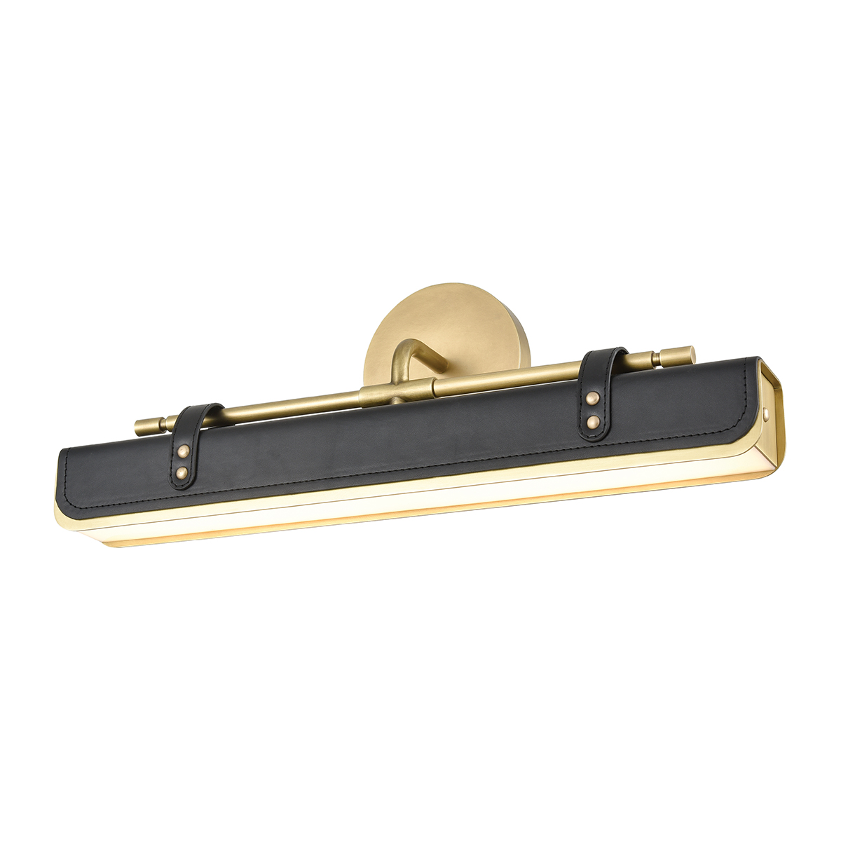 Kirrawee Gate Retro Modern Wall Light in Vintage Brass and Tuxedo Leather