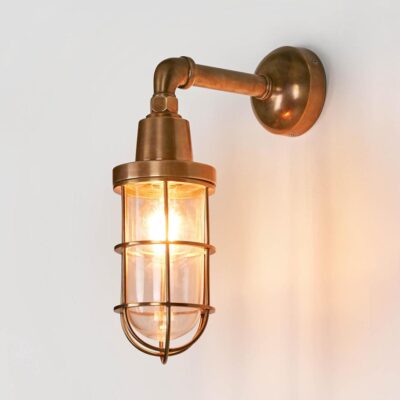 Lancetown Nautical Caged Outdoor Wall Light Antique Brass