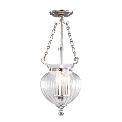 Lanesend Abbey Traditional Ribbed Glass Lantern Pendant Polished Nickel