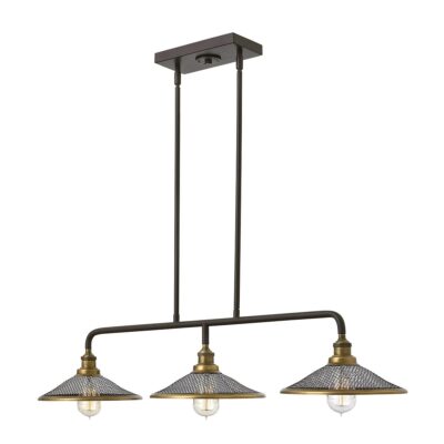 Lanesend Cross Industrial 3 Light Island Chandelier Bronze and Brass