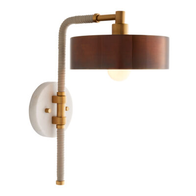 Larchbrook Retro Modern Wall Light Antique Brass and Cream Leather