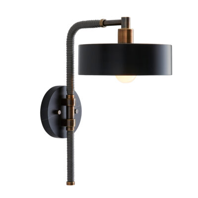 Larchbrook Retro Modern Wall Light in Heritage Brass and Black