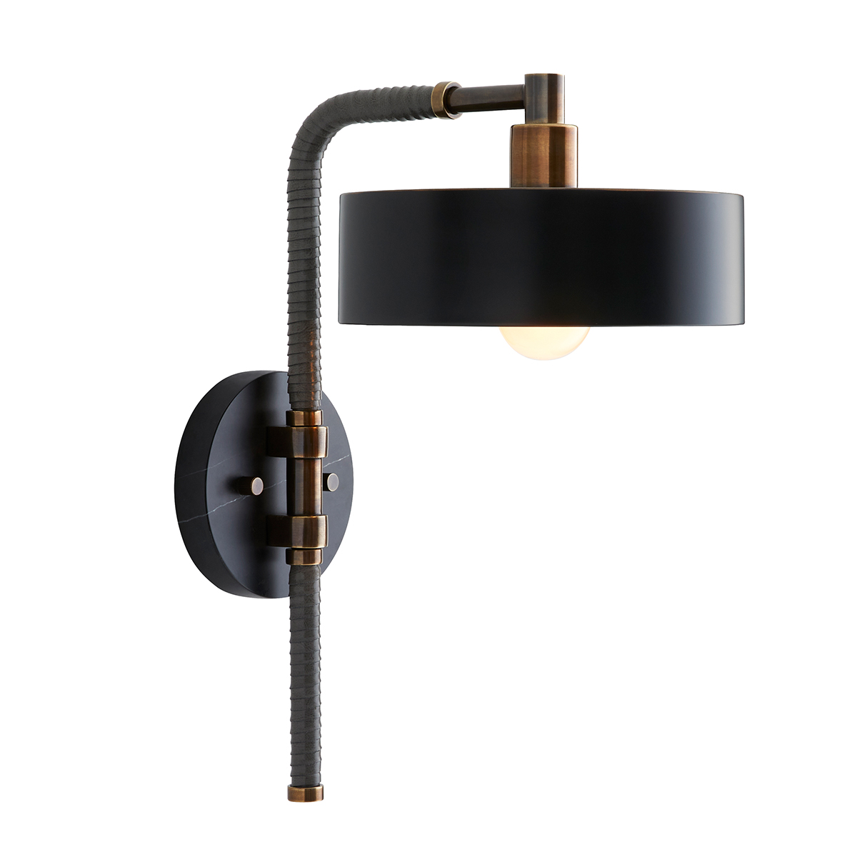 Larchbrook Retro Modern Wall Light in Heritage Brass and Black