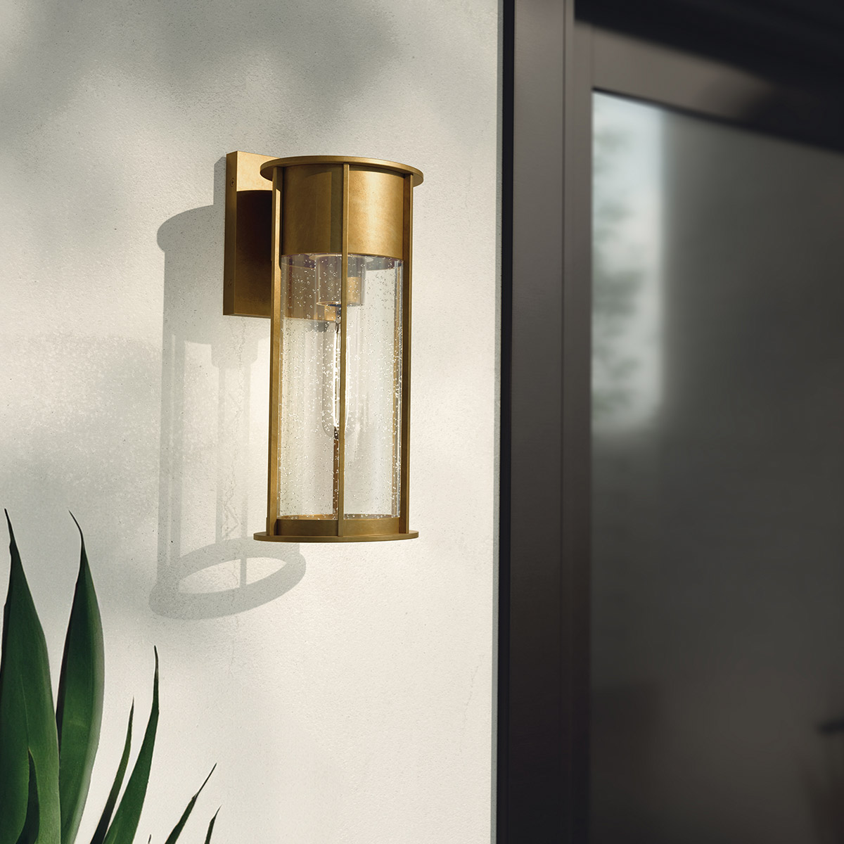 Larkbury Heritage Outdoor Wall Lantern Natural Brass Larkbury Heritage Outdoor Wall Lantern Natural Brass β in situ view