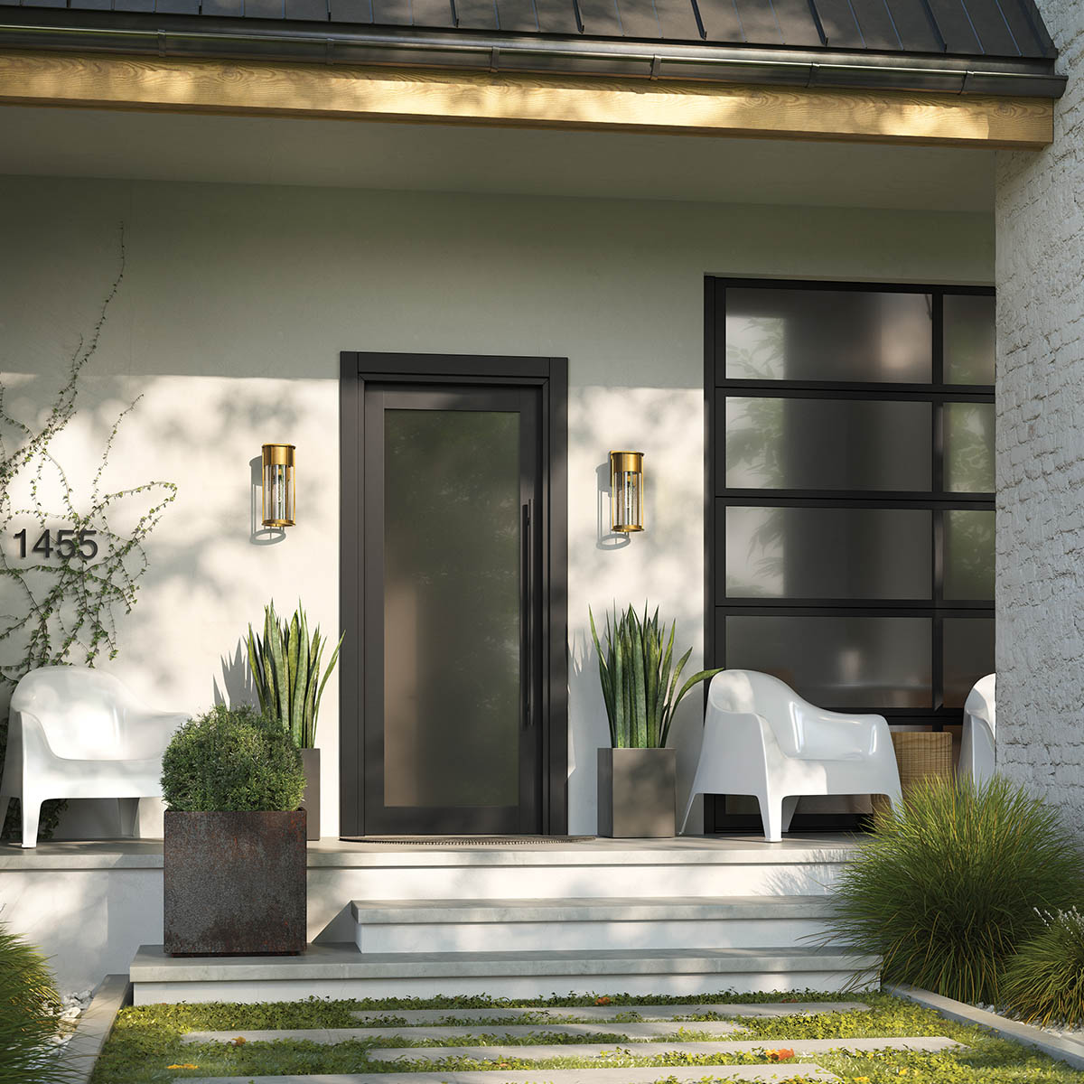 Larkbury Heritage Outdoor Wall Lantern Natural Brass Larkbury Heritage Outdoor Wall Lantern Natural Brass β in situ view