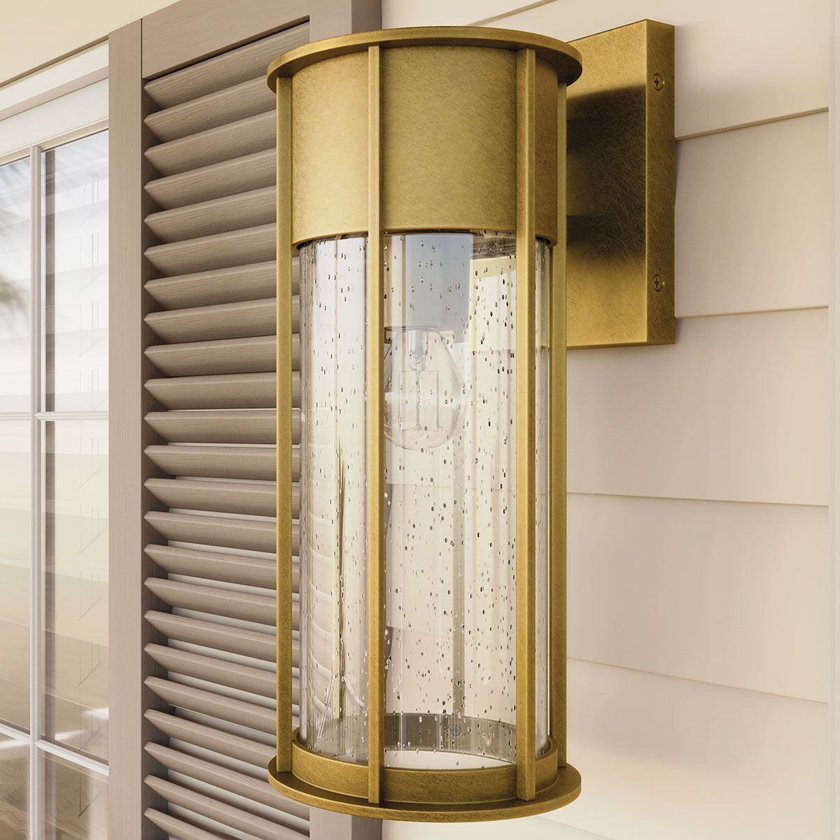 Larkbury Heritage Outdoor Wall Lantern Natural Brass Larkbury Heritage Outdoor Wall Lantern Natural Brass β in situ view