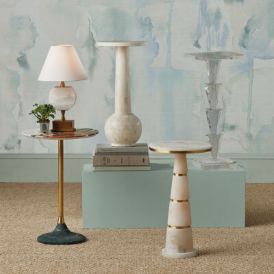 Lisette Hollow French Provincial Table Lamp Antique Brass and Alabaster — in situ view