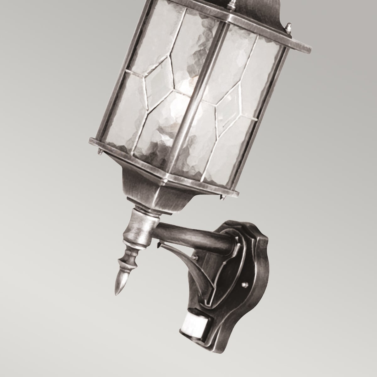 Lismore Quay Traditional Outdoor Wall Lantern with Sensor Black Silver Lismore Quay Traditional Outdoor Wall Lantern with Sensor Black Silver — detail view