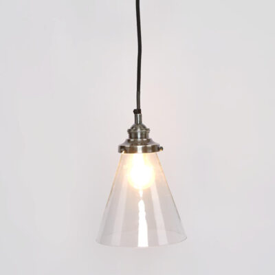 Lyndhurst Hamptons Extra Small Conical Glass Pendant Antique Silver
