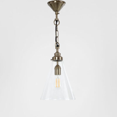 Lyndhurst Heritage Small Cone Glass Pendant in Brass