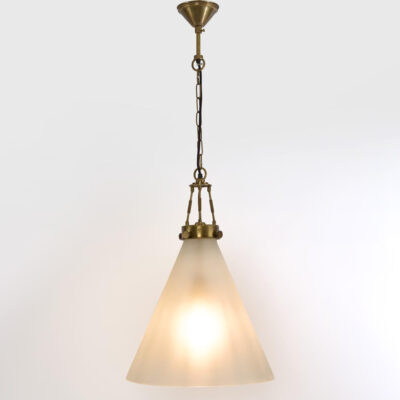 Lyndhurst Large Brass Ceiling Pendant with Frosted Glass Cone Shade