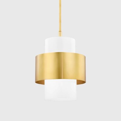Marblehill Contemporary Banded Pendant Light Aged Brass and Opal