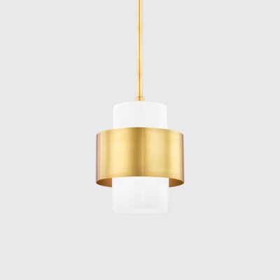 Marblehill Contemporary Drum Pendant Light Aged Brass and Opal