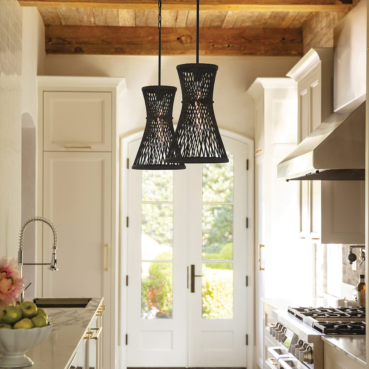 Marchgate Gold Hamptons Woven Rattan Pendant Black Marchgate Gold Hamptons Woven Rattan Pendant Black — in situ view