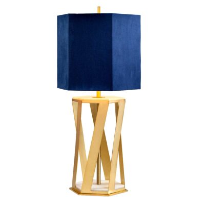Marchmont Hamptons Table Lamp Brushed Brass with Navy Blue Shade