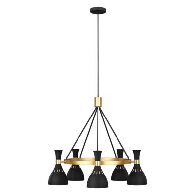 Marigold Hall Contemporary Wagon Wheel Chandelier Midnight Black And Burnished Brass
