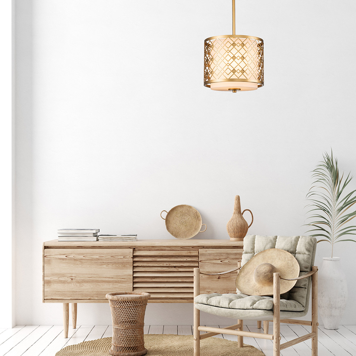 Marlow Gilt Contemporary Drum Pendant Lacquered Gold Marlow Gilt Contemporary Drum Pendant Lacquered Gold — lifestyle